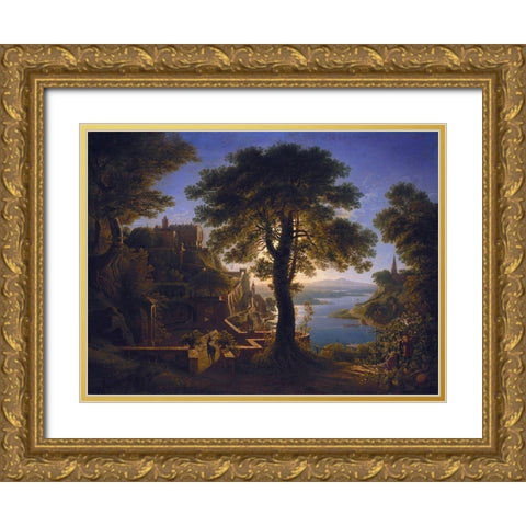 Castle by the River Gold Ornate Wood Framed Art Print with Double Matting by Schinkel, Karl Friedrich