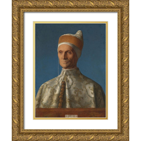Portrait of Doge Leonardo Loredan Gold Ornate Wood Framed Art Print with Double Matting by Bellini, Giovanni