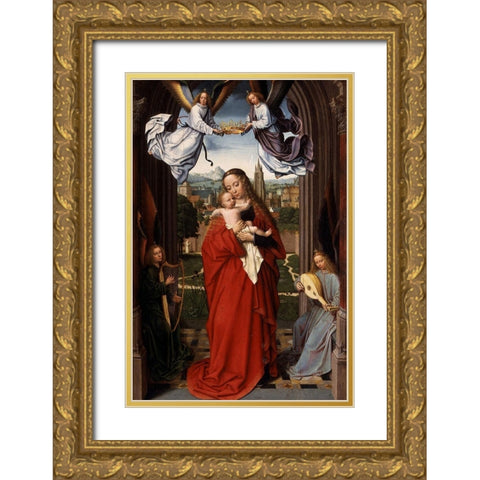 Virgin and Child with Four Angels Gold Ornate Wood Framed Art Print with Double Matting by David, Gerard