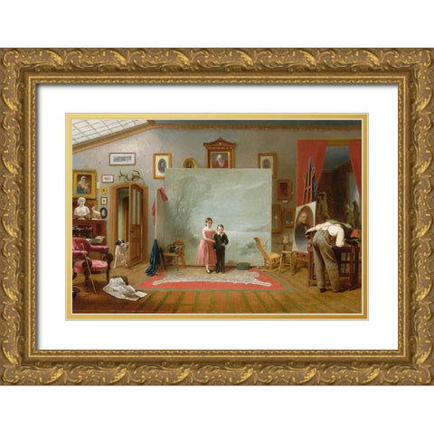 Interior with Portraits Gold Ornate Wood Framed Art Print with Double Matting by Le Clear, Thomas