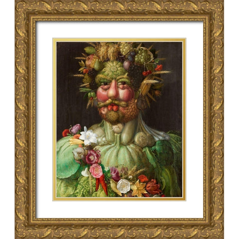 Vertumnus Gold Ornate Wood Framed Art Print with Double Matting by Arcimboldo, Giuseppe
