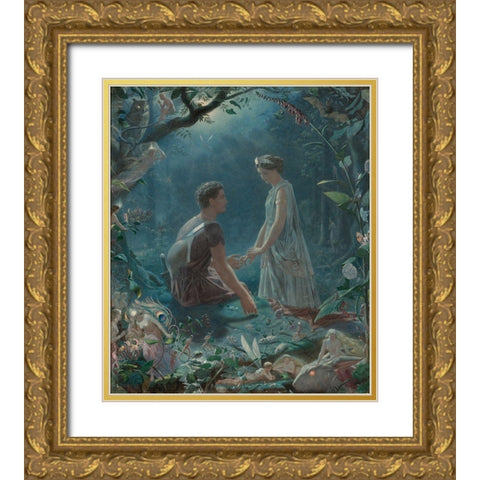 Hermia and Lysander Gold Ornate Wood Framed Art Print with Double Matting by Simmons, John