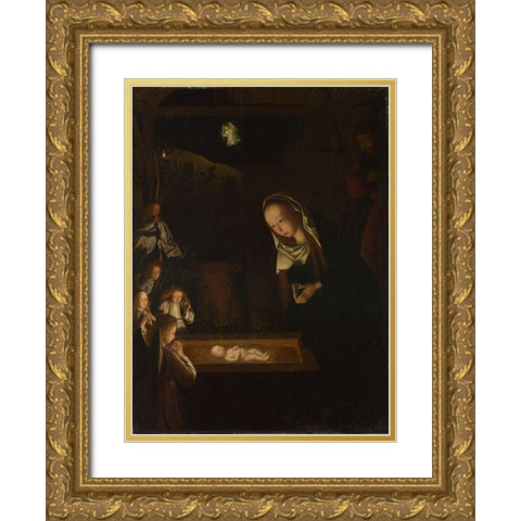 Nativity at Night Gold Ornate Wood Framed Art Print with Double Matting by tot Sint Jans, Geertgen
