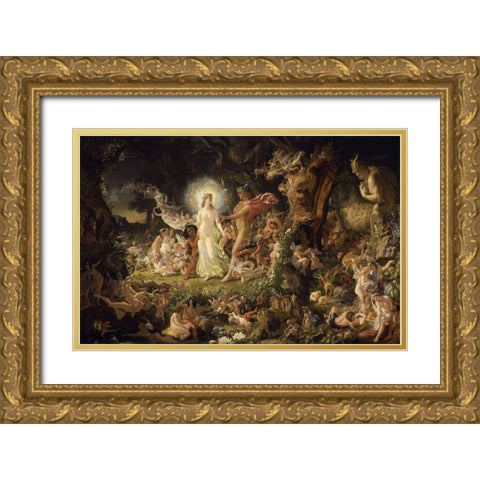 The Quarrel of Oberon and Titania Gold Ornate Wood Framed Art Print with Double Matting by Paton, Joseph Noel