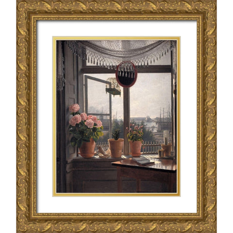 View from the Artists Window Gold Ornate Wood Framed Art Print with Double Matting by Rorbye, Martinus