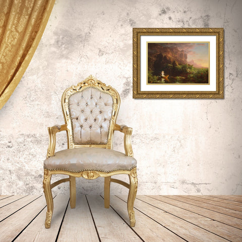 The Voyage of Life Childhood Gold Ornate Wood Framed Art Print with Double Matting by Cole, Thomas