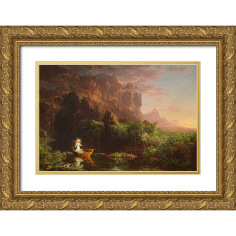 The Voyage of Life Childhood Gold Ornate Wood Framed Art Print with Double Matting by Cole, Thomas