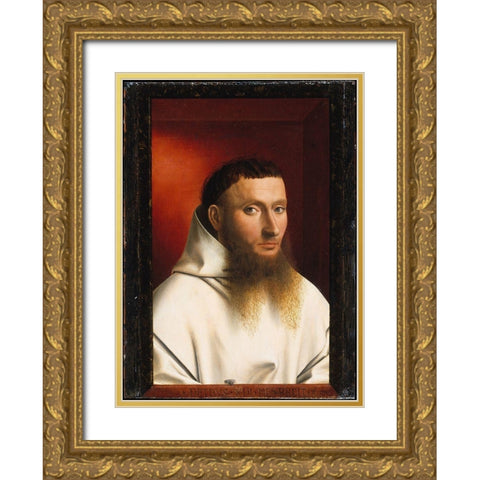 Portrait of a Carthusian Gold Ornate Wood Framed Art Print with Double Matting by Christus, Petrus