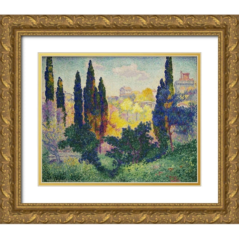 Cypresses at Cagnes Gold Ornate Wood Framed Art Print with Double Matting by Cross, Henri-Edmond