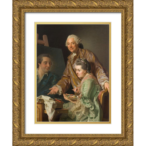 Self-portrait with his wife, Marie-Suzanne Giroust, painting Henrik Wilhelm Peill Gold Ornate Wood Framed Art Print with Double Matting by Roslin, Alexander