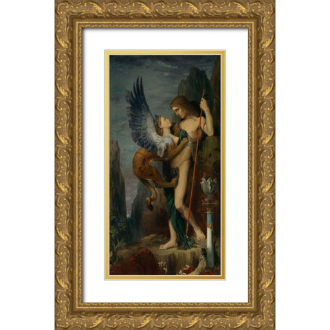 Oedipus and the Sphinx Gold Ornate Wood Framed Art Print with Double Matting by Moreau, Gustave