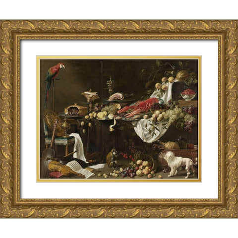 Banquet Still Life Gold Ornate Wood Framed Art Print with Double Matting by van Utrecht, Adriaen