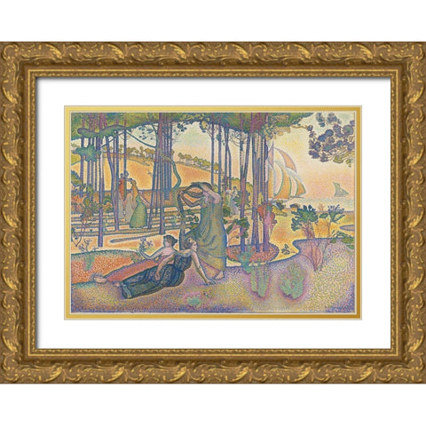 The Evening Air Gold Ornate Wood Framed Art Print with Double Matting by Cross, Henri-Edmond