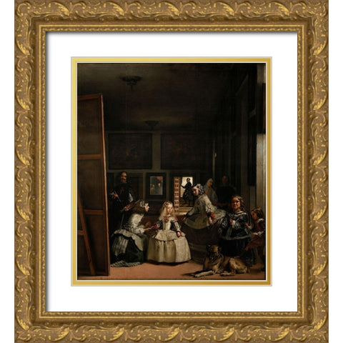 Las Meninas Gold Ornate Wood Framed Art Print with Double Matting by Valazquez, Diego