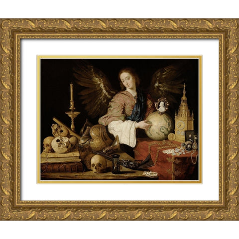 Allegory ofÂ Vanity Gold Ornate Wood Framed Art Print with Double Matting by de Pereda, Antonio
