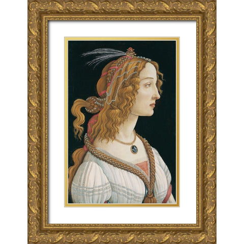 Portrait of a Young Woman Gold Ornate Wood Framed Art Print with Double Matting by Botticelli, Sandro