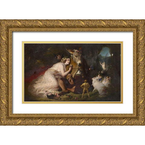 Scene from A Midsummer Nights Dream Gold Ornate Wood Framed Art Print with Double Matting by Landseer, Edwin