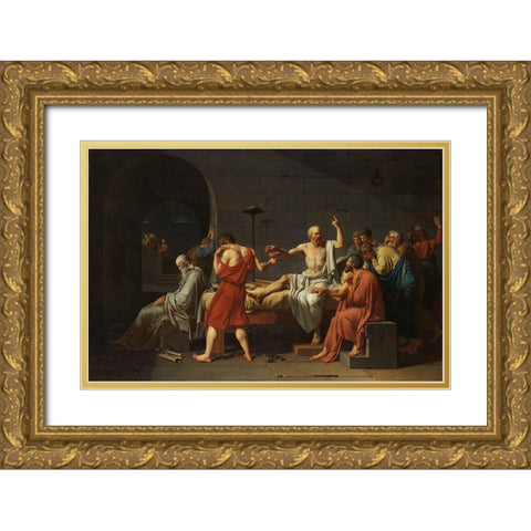 The Death of Socrates Gold Ornate Wood Framed Art Print with Double Matting by David, Jacques-Louis