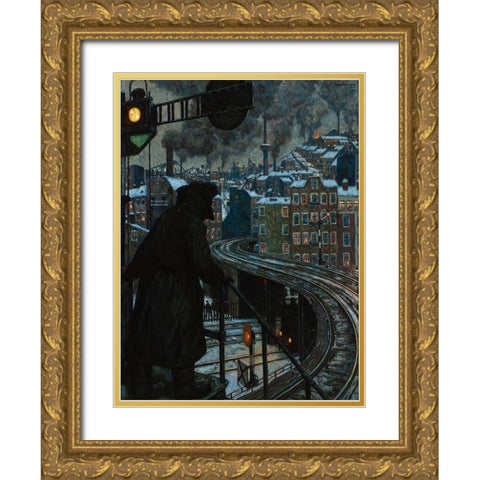 City of Workers Gold Ornate Wood Framed Art Print with Double Matting by Baluschek, Hans