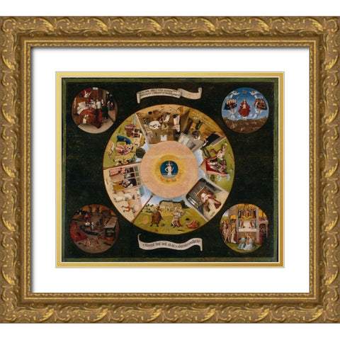 The Seven Deadly Sins and the Four Last Things Gold Ornate Wood Framed Art Print with Double Matting by Bosch, Hieronymus
