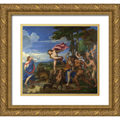 Bacchus and Ariadne Gold Ornate Wood Framed Art Print with Double Matting by Titian