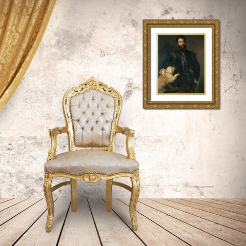 Portrait of Federico II Gonzaga Gold Ornate Wood Framed Art Print with Double Matting by Titian