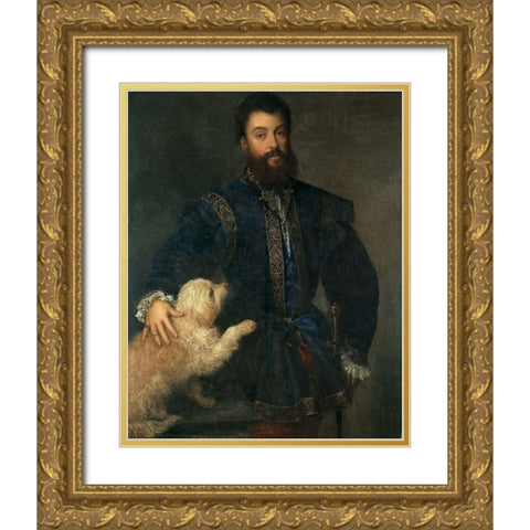Portrait of Federico II Gonzaga Gold Ornate Wood Framed Art Print with Double Matting by Titian
