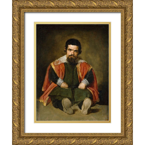 Portrait of Sebastian de Morra Gold Ornate Wood Framed Art Print with Double Matting by Valazquez, Diego