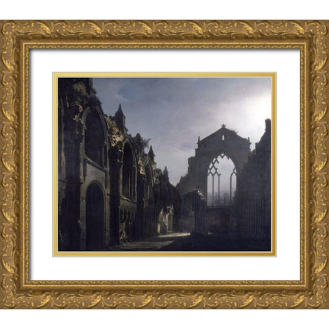 The Ruins of Holyrood Chapel Gold Ornate Wood Framed Art Print with Double Matting by Daguerre, Louis