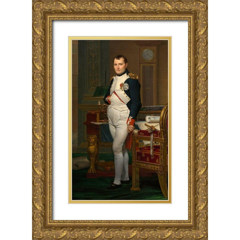 The Emperor Napoleon in His Study at the Tuileries Gold Ornate Wood Framed Art Print with Double Matting by David, Jacques-Louis