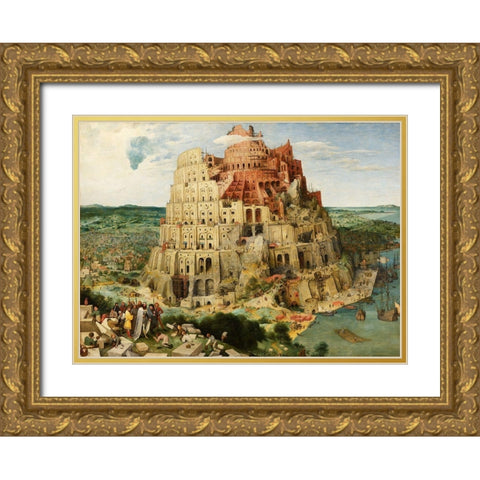 The Tower of Babel Gold Ornate Wood Framed Art Print with Double Matting by Bruegel the Elder, Pieter