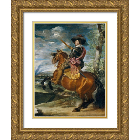 Equestrian Portrait of the Count-Duke of Olivares Gold Ornate Wood Framed Art Print with Double Matting by Valazquez, Diego
