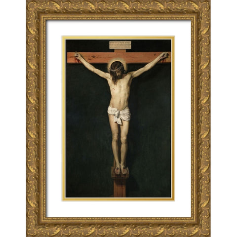 Christ Crucified Gold Ornate Wood Framed Art Print with Double Matting by Valazquez, Diego