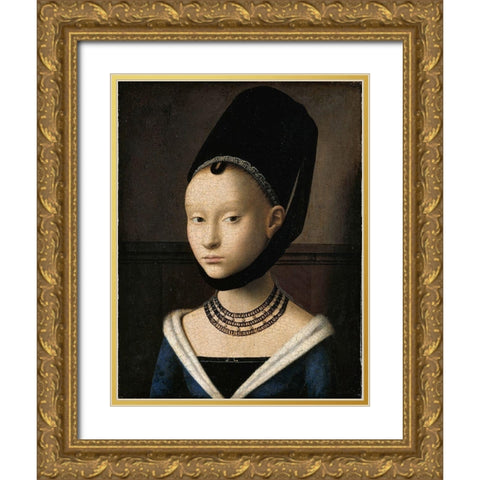 Portrait of a Young Girl Gold Ornate Wood Framed Art Print with Double Matting by Christus, Petrus