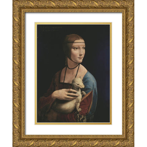 Lady with an Ermine Gold Ornate Wood Framed Art Print with Double Matting by da Vinci, Leonardo