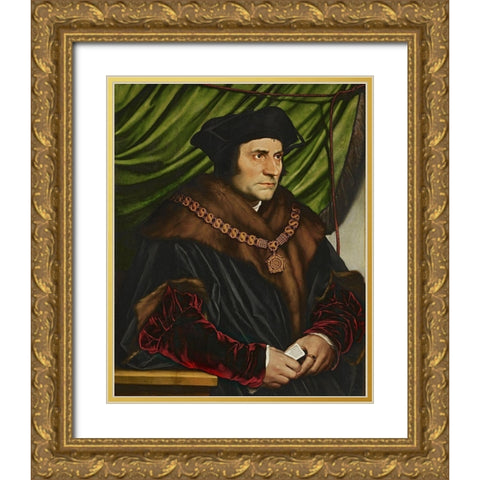 Portrait of Sir Thomas More Gold Ornate Wood Framed Art Print with Double Matting by Holbein the Younger, Hans