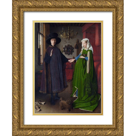 Arnolfini Portrait Gold Ornate Wood Framed Art Print with Double Matting by van Eyck, Jan