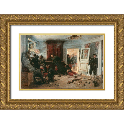 The Last Cartridges Gold Ornate Wood Framed Art Print with Double Matting by de Neuville,Â Alphonse-Marie-Adolphe