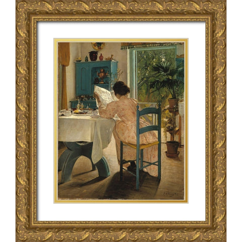 At Breakfast Gold Ornate Wood Framed Art Print with Double Matting by Ring, L. A.