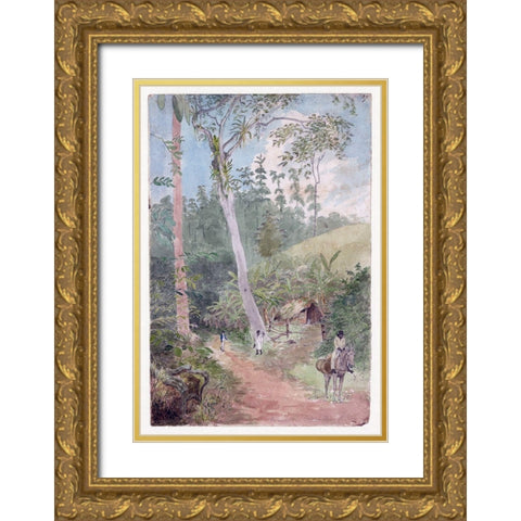 Plantain Walk, Jamaica Gold Ornate Wood Framed Art Print with Double Matting by Berryman, William