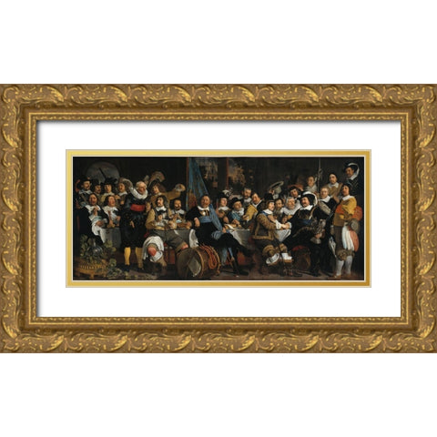 Banquet of the Amsterdam Civic Guard in Celebration of the Peace of MunsterÂ  Gold Ornate Wood Framed Art Print with Double Matting by van der Helst, Bartholomeus