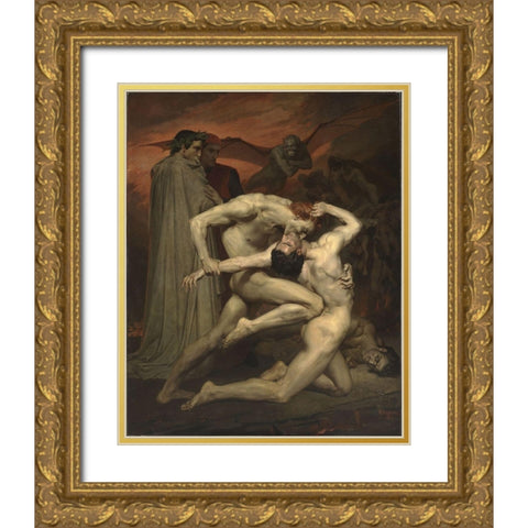 Dante and Virgil inÂ Hell Gold Ornate Wood Framed Art Print with Double Matting by Bouguereau, William-Adolphe