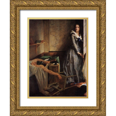 Charlotte Corday Gold Ornate Wood Framed Art Print with Double Matting by Baudry, Paul-Jacques-Aime