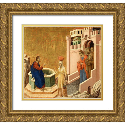 Christ and the Samaritan Woman Gold Ornate Wood Framed Art Print with Double Matting by di Buoninsegna, Duccio