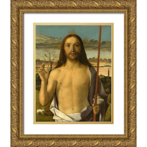 Christ Blessing Gold Ornate Wood Framed Art Print with Double Matting by Bellini, Giovanni