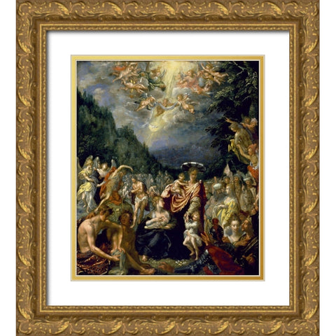 Baptism of Christ Gold Ornate Wood Framed Art Print with Double Matting by Isaacsz, Pieter