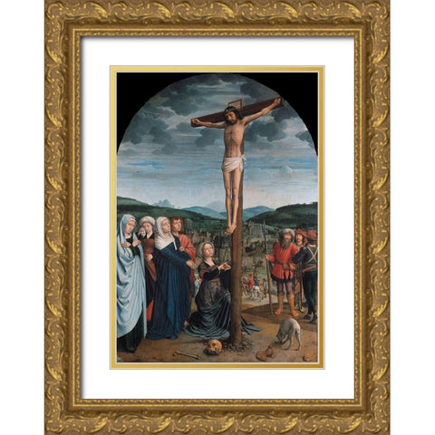 Christ on the Cross Gold Ornate Wood Framed Art Print with Double Matting by David, Gerard