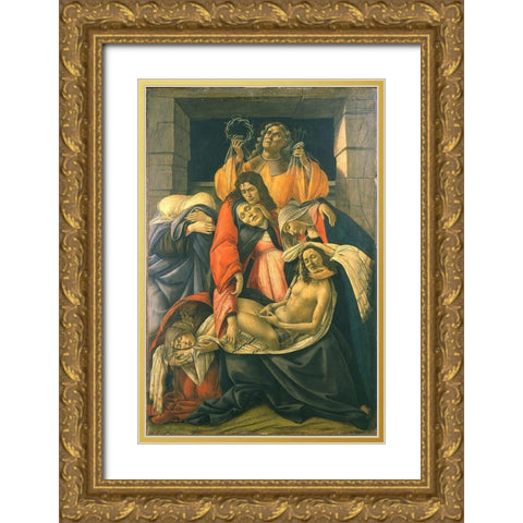 The Lamentation over the Dead Christ Gold Ornate Wood Framed Art Print with Double Matting by Botticelli, Sandro
