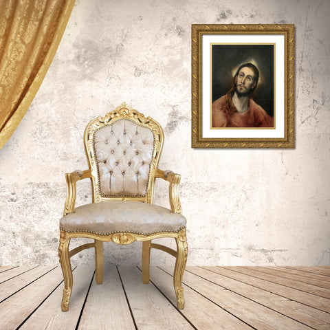 Christ in Prayer Gold Ornate Wood Framed Art Print with Double Matting by El Greco