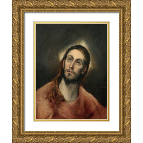 Christ in Prayer Gold Ornate Wood Framed Art Print with Double Matting by El Greco
